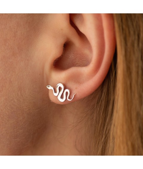 Earrings - studs "Snakes" in white gold s07998 Onyx