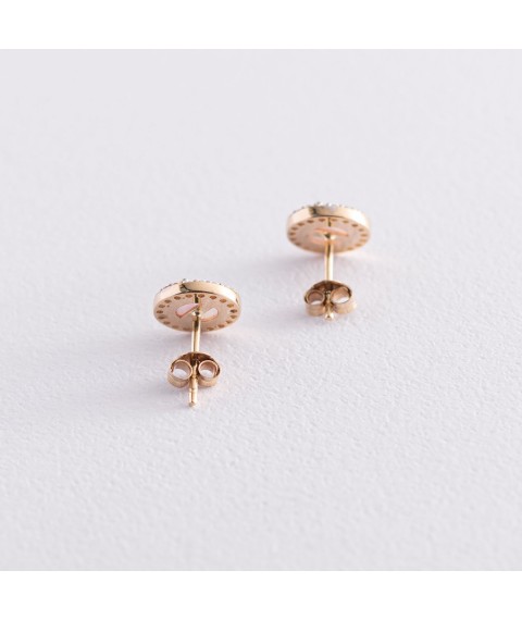 Gold stud earrings "Shine" (synthetic opal, cubic zirconia) 9 mm s07440 Onyx