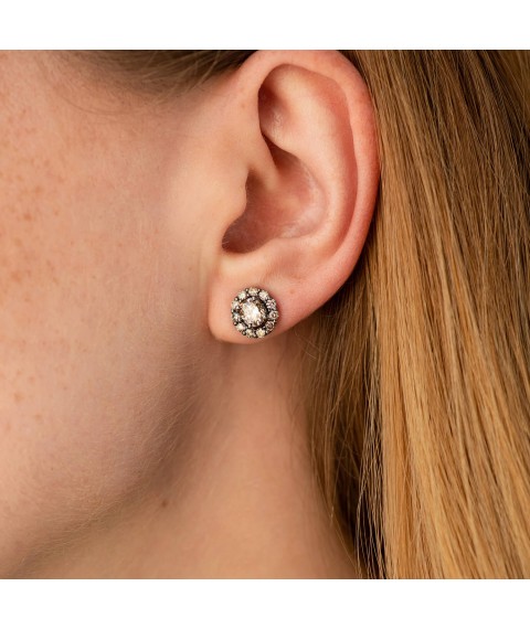 Gold earrings - studs with diamonds sb0491cha Onyx