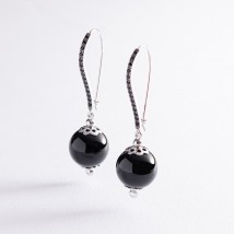 Gold earrings with agate and cubic zirconia 459093B Onyx