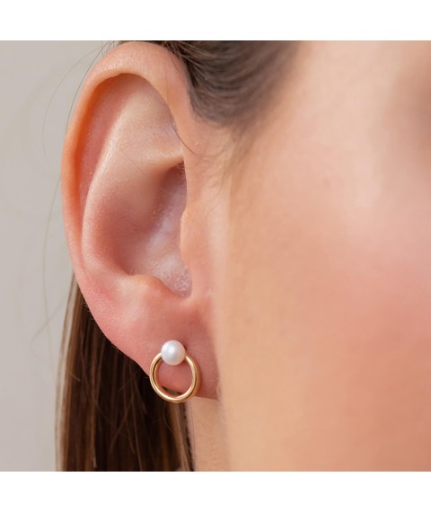 Earrings - studs "Cycle" with pearls (yellow gold) s08223 Onyx