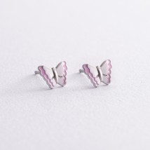 Children's earrings - studs "Butterflies" in silver (enamel) 768 Onyx