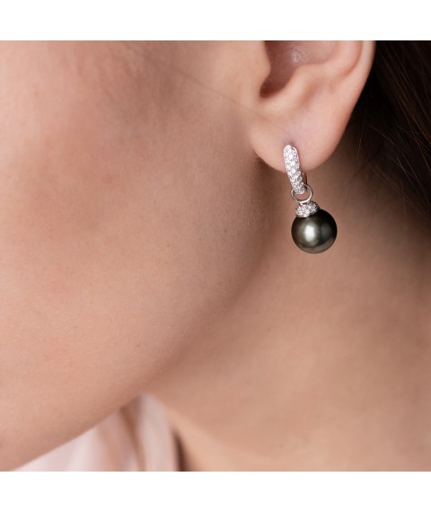 Gold earrings with pearls and diamonds sb0370ca Onyx