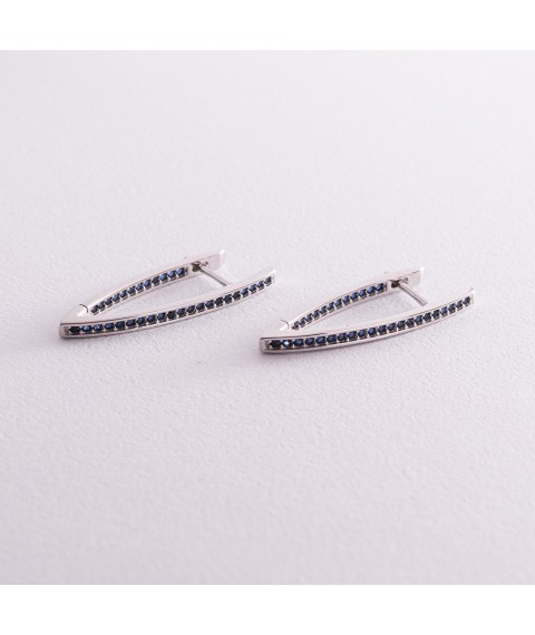 Silver earrings "Initiative" (blue cubic zirconia) 123131 Onyx