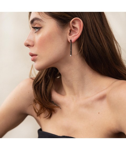 Gold earrings with black and white diamonds sb0440di Onyx