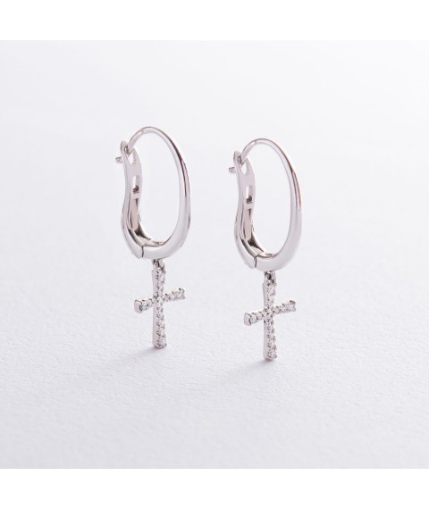 Gold earrings "Cross" with diamonds sb0175ca Onyx