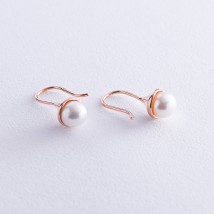 Gold earrings - loops with pearls s07891 Onyx