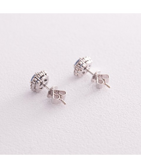 Gold earrings - studs with diamonds and sapphires sb0403nl Onyx