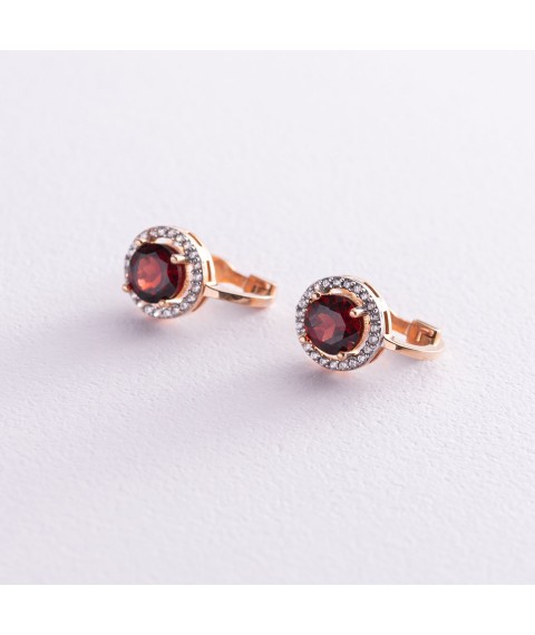 Gold earrings with pyrope (garnet) and cubic zirconia s04164 Onyx