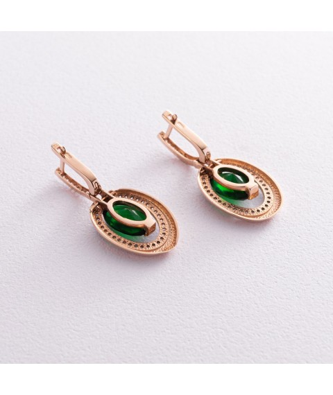 Gold earrings with prasiolite and cubic zirconia s05162 Onyx