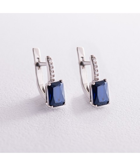 Silver earrings with synthetic. sapphires and cubic zirconia 2476/1р-NSPH Onyx