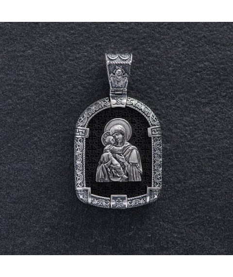 Silver pendant "Virgin Mother of God - Prayer" (ebony) 1230 Onyx