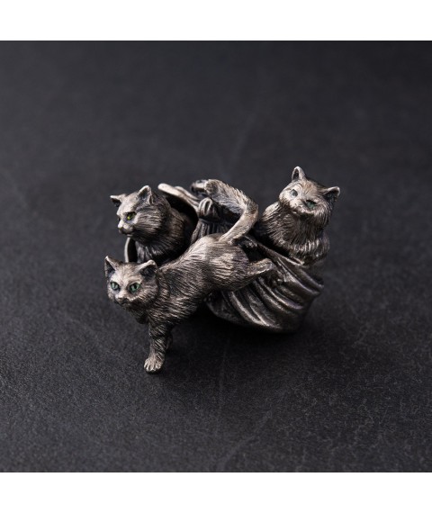 Серебряная фигура ручной работы "Котята" 23165 Онікс