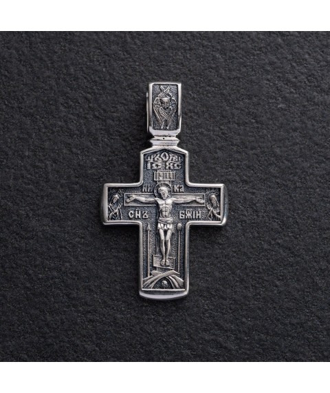 Silver cross "Crucifixion of Christ. Deesis" (blackening) 132991 Onyx
