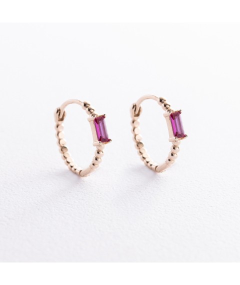 Золоті сережки - кільця "Аннабель" із рожевими фіанітами с08499 Онікс