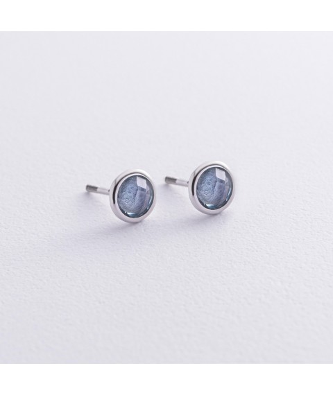 Gold stud earrings with blue topaz s06296 Onyx