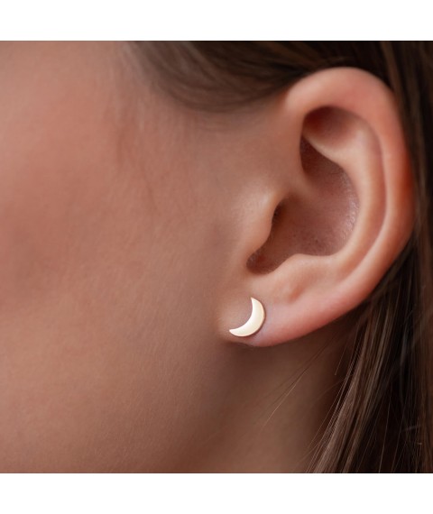 Gold stud earrings "Moon" s06311 Onyx