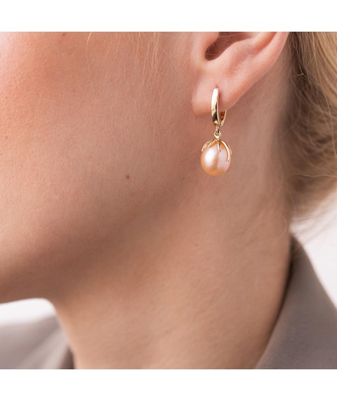Gold earrings (cult. fresh pearls) s07364 Onyx