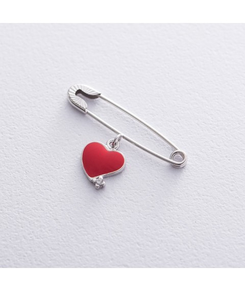 Silver pin "Heart" 21045 Onyx