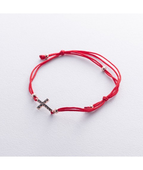 Bracelet with red thread and cross (black cubic zirconia) b05331 Onyx