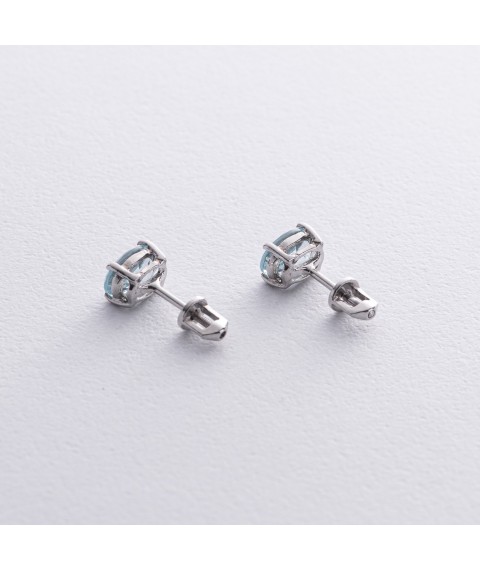 Silver stud earrings with nano aquamarine (6x8 mm) 121962 Onyx