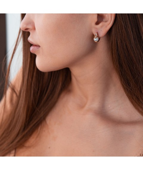 Gold earrings (cult. fresh pearls, cubic zirconia) s04994 Onyx