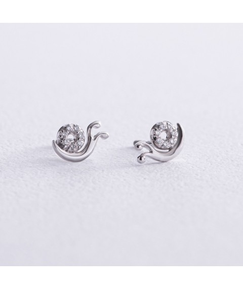 Gold earrings - studs "Snails" with diamonds 317251121 Onyx