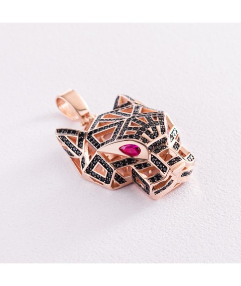 Gold pendant "Panther" with cubic zirconia p03644 Onix