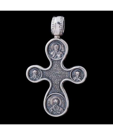 Срібний хрестик з чорнінням "Етімасія. Вісім святих" 13529 Онікс