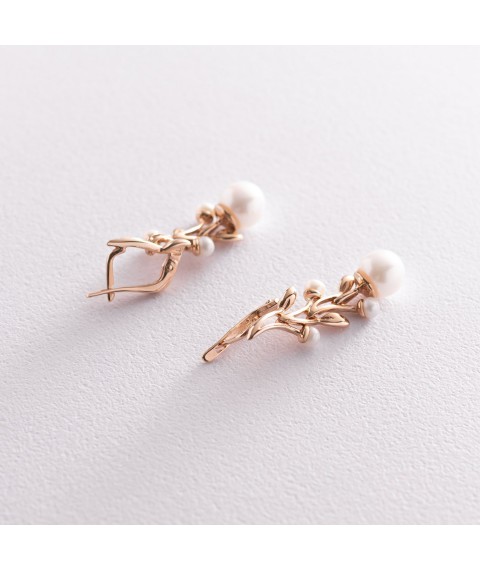 Gold earrings with cult. fresh pearls s02240 Onyx