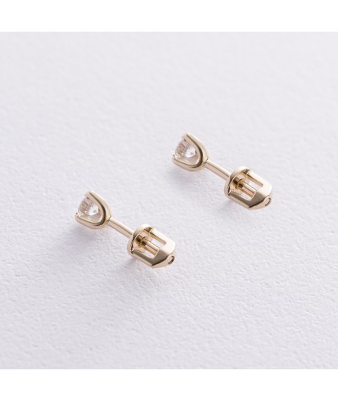 Gold earrings - studs with cubic zirconia (3 mm) s03618 Onyx