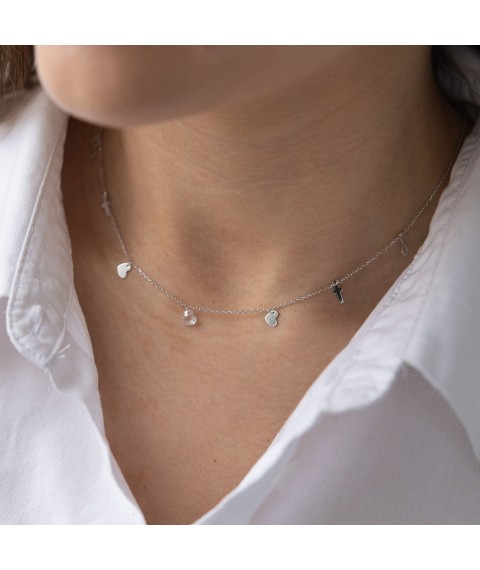 Necklace "Believe, Hope, Love" with cubic zirconia in white gold col01829 Onix 50