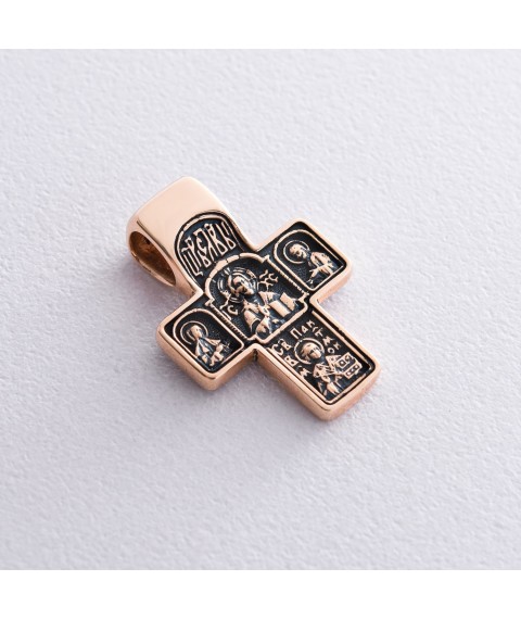Golden Orthodox cross with blackening "Lord Almighty and Healer Panteleimon" p02577 Onyx