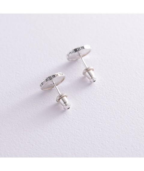 Earrings - studs "Clover" in silver (blackened) 122772 Onyx