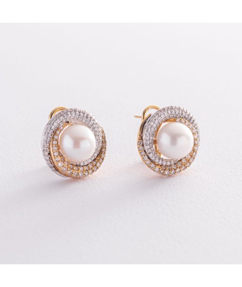 Gold earrings "Cycle" with diamonds and pearls c1531 Onyx
