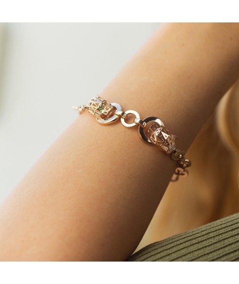 Bracelet "Panther" in red gold (cubic zirconia) b05310 Onix 18
