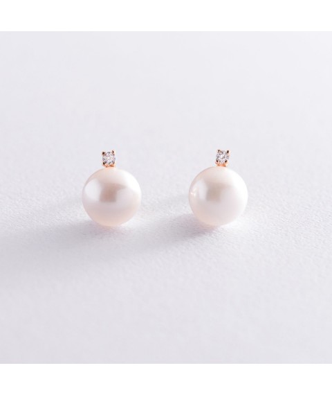 Gold stud earrings (pearl, diamond) sb02760 Onyx
