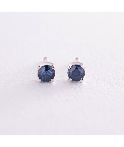 Gold earrings - studs with sapphires sb0389 Onyx