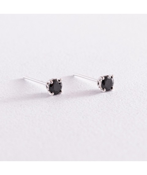 Silver earrings - studs with black cubic zirconia 123181 Onyx