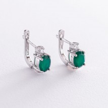 Silver earrings with chrysoprase and cubic zirconia 121383 Onyx