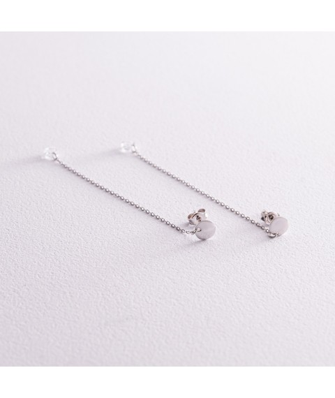 Earrings - studs "Fianit on a chain" in white gold s08042 Onyx