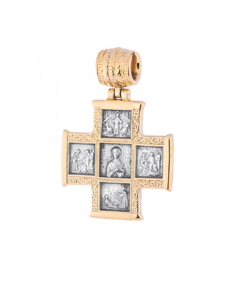 Silver cross “Lord Almighty. Great Martyr Panteleimon with scenes from his life" 132302 Onyx