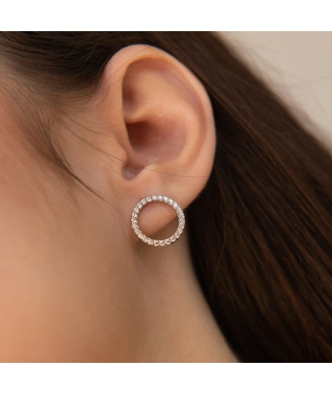 Silver earrings - studs "Cycle" (white cubic zirconia) 064510b Onyx