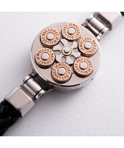 Men's leather bracelet "Revolver" (white, red gold) 52242200 Onix 19