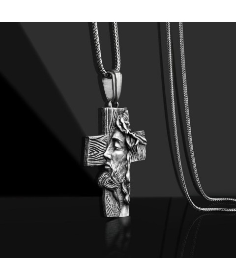Серебряный крест "Иисус Христом в терновом венце на дереве" 7028 Онікс