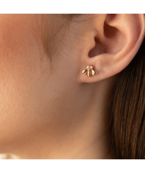 Earrings - studs "Bees" in red gold (cubic zirconia) s08579 Onyx