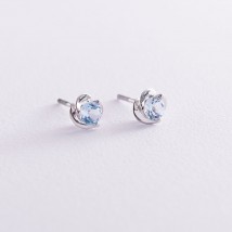 Gold stud earrings with blue topaz s02404 Onyx
