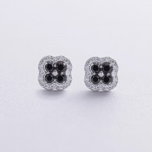 Gold earrings - studs "Clover" with diamonds 333821122 Onyx