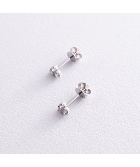 Gold earrings - studs "Hearts" with diamonds sb0463ca Onyx