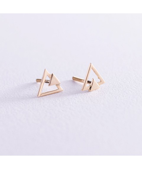 Stud earrings "Triangles" (yellow gold) s06997 Onyx